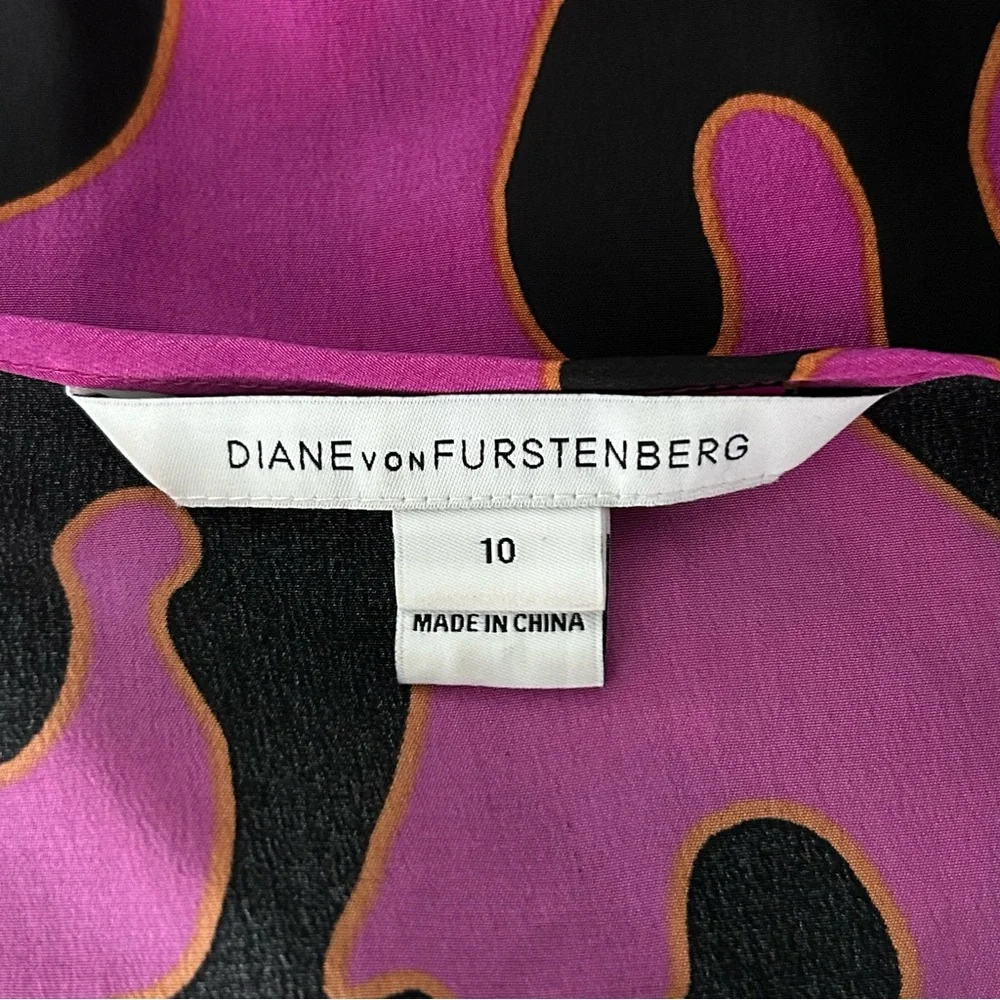 Diane Von Furstenberg DVF 100% Silk Firebird Print Shift Shirt Dress Size 10 - Picture 9 of 11